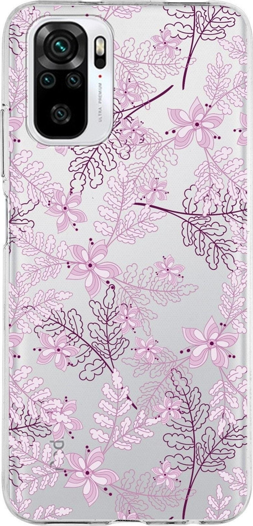 Xiaomi Redmi Note 10S Uyumlu Kapak Floral Pudra Tasarımlı Şeffaf Silikon Kılıf