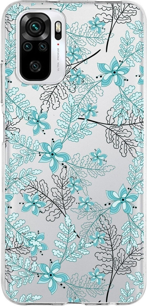 Xiaomi Redmi Note 10S Uyumlu Kapak Floral Su Yeşili Tasarımlı Şeffaf Silikon Kılıf