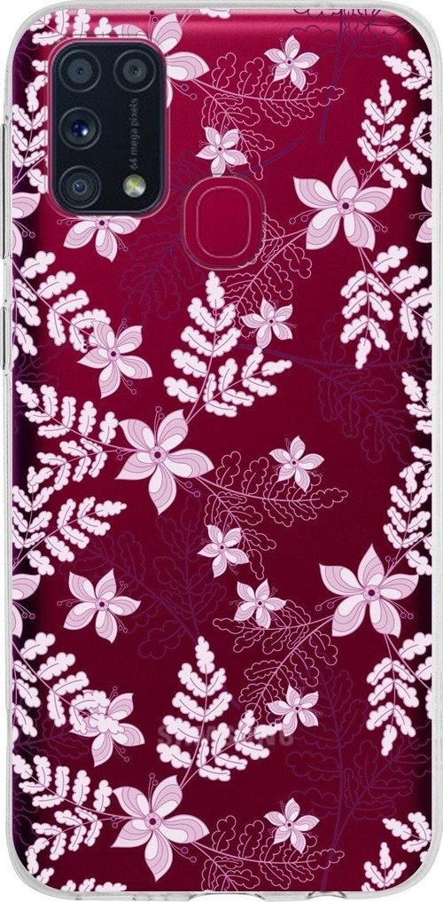 Samsung Galaxy M31 Kapak Floral Pudra Tasarımlı Şeffaf Silikon Kılıf