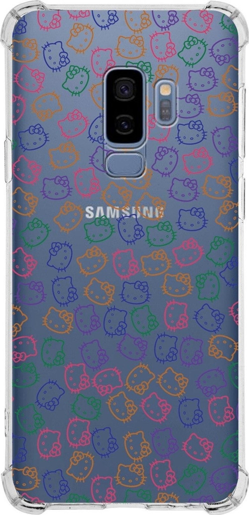 Samsung Galaxy S9 Plus Köşe Korumalı Antişok Kapak Hello Kitty Tasarımlı Şeffaf Silikon Kılıf