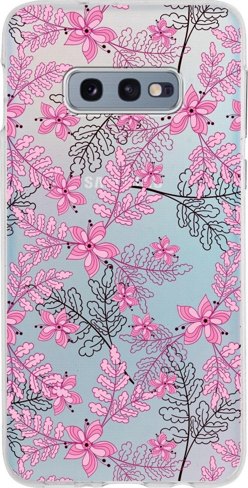 Samsung Galaxy S10E Kapak Floral Pembe Tasarımlı Şeffaf Silikon Kılıf