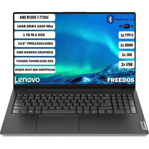 V15 G4 ABP AMD Ryzen 7 7730U 16 GB 1 TB SSD 15.6" FHD Freedos Taşınabilir Bilgisayar 82YY0012TR+161