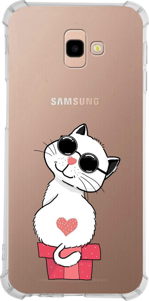Samsung Galaxy J4 Plus Köşe Korumalı Antişok Kapak Coolcat Tasarımlı Şeffaf Silikon Kılıf