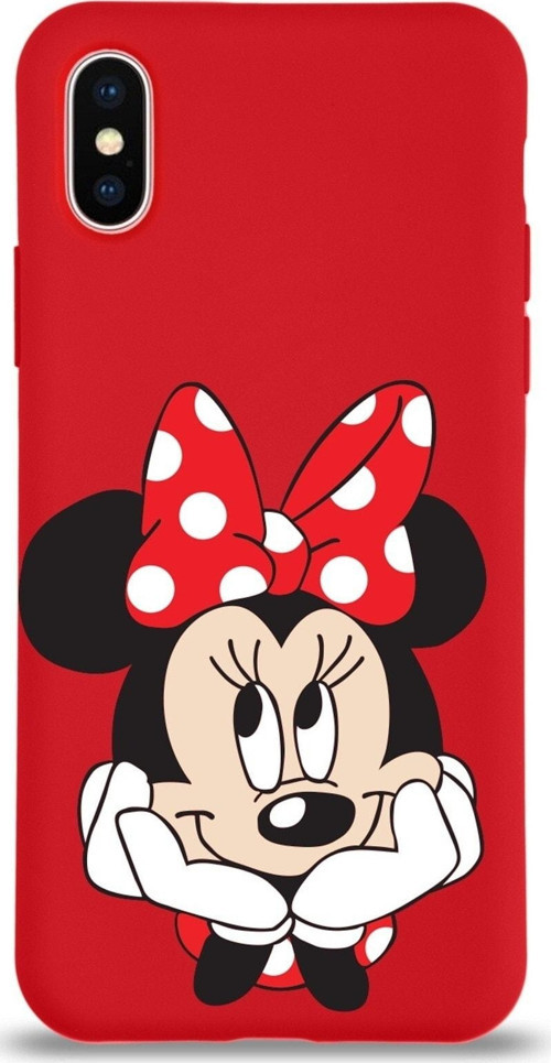 Iphone X Uyumlu Lansman Kılıf Minnie Mouse Tasarımlı Altı Kapalı Içi Kadife Kaplı Kapak