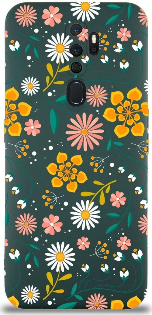 Oppo A5 2020 Uyumlu Lansman Kılıf Çiçek Tasarımlı Içi Kadife Kapak-Yeşil