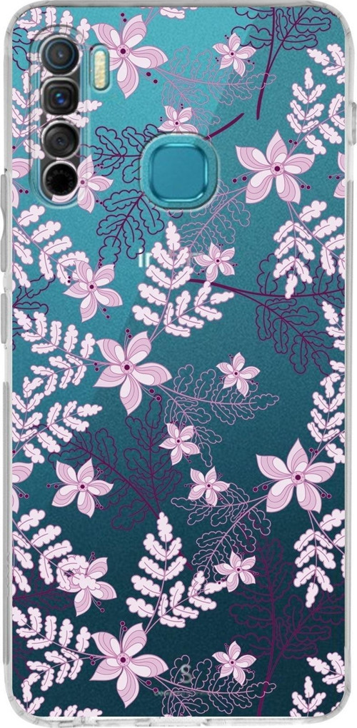 Infinix S5 Lite Uyumlu Kamera Korumalı Kapak Floral Pudra Tasarımlı Şeffaf Silikon Kılıf