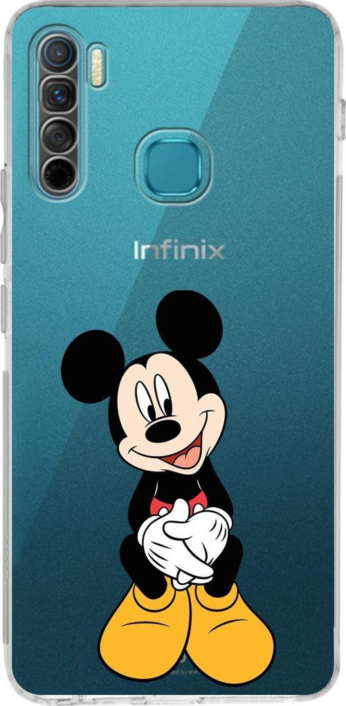 Infinix S5 Lite Uyumlu Kamera Korumalı Kapak Mickey Mouse Tasarımlı Şeffaf Silikon Kılıf