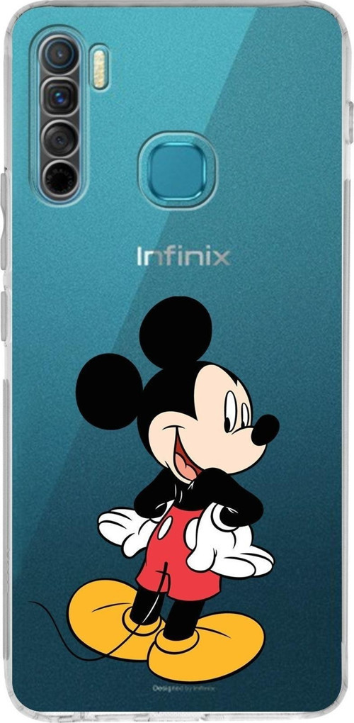 Infinix S5 Lite Uyumlu Kamera Korumalı Kapak Mickey Mouse Tasarımlı Şeffaf Silikon Kılıf
