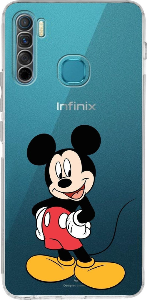 Infinix S5 Lite Uyumlu Kamera Korumalı Kapak Mickey Mouse Tasarımlı Şeffaf Silikon Kılıf