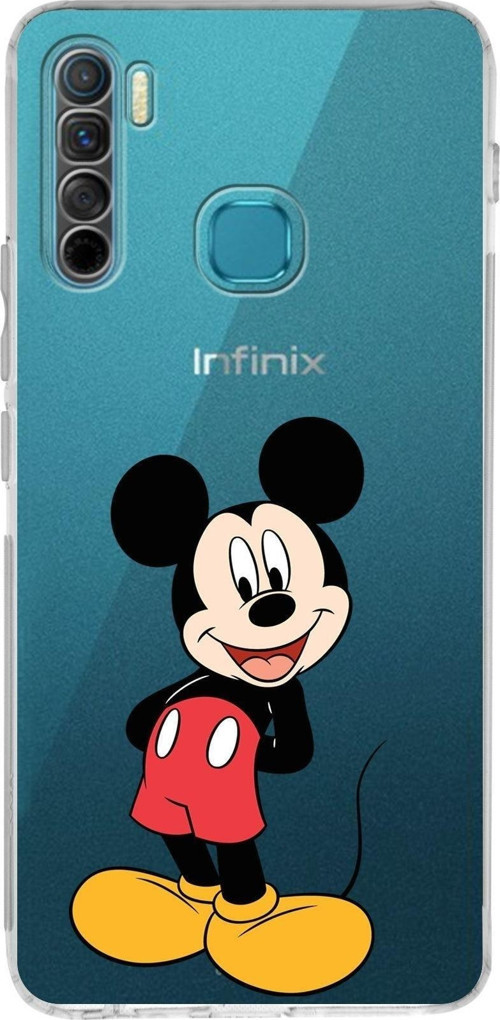 Infinix S5 Lite Uyumlu Kamera Korumalı Kapak Mickey Mouse Tasarımlı Şeffaf Silikon Kılıf