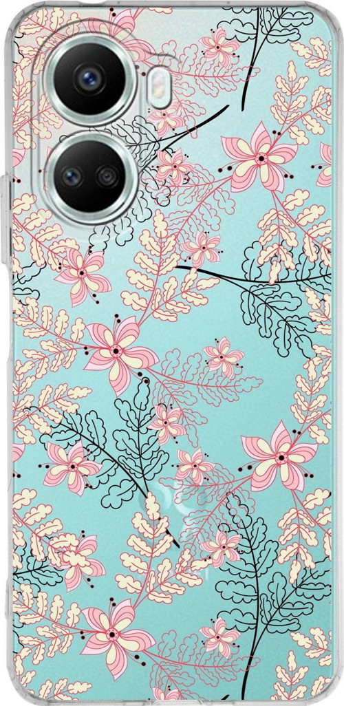 Huawei Nova 10 Se Uyumlu Kapak Floral Kırmızı Tasarımlı Şeffaf Silikon Kılıf