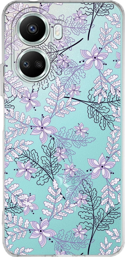 Huawei Nova 10 Se Uyumlu Kapak Floral Lila Tasarımlı Şeffaf Silikon Kılıf