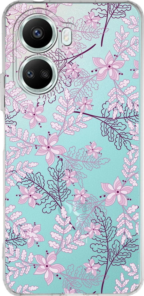 Huawei Nova 10 Se Uyumlu Kapak Floral Pudra Tasarımlı Şeffaf Silikon Kılıf