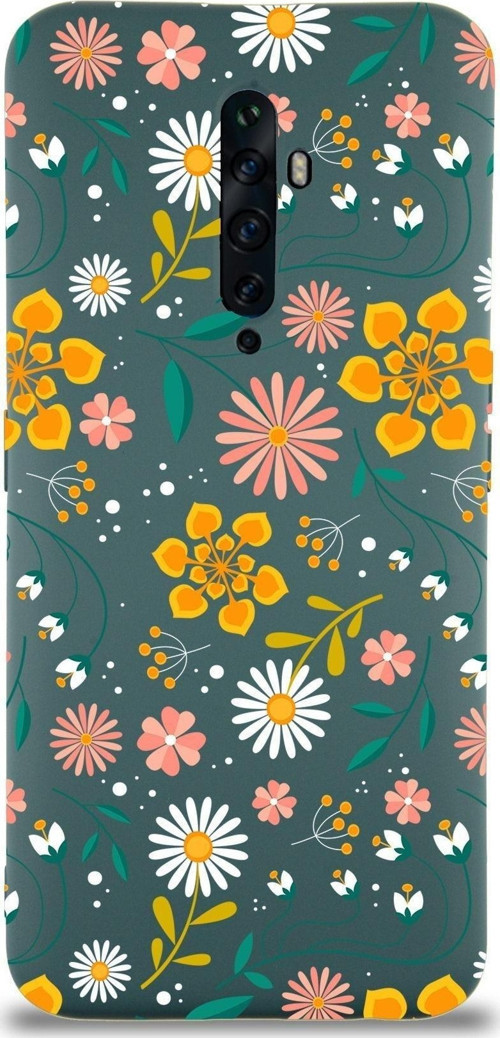 Oppo Reno 2Z Uyumlu Lansman Kılıf Çiçek Tasarımlı Içi Kadife Kapak-Yeşil