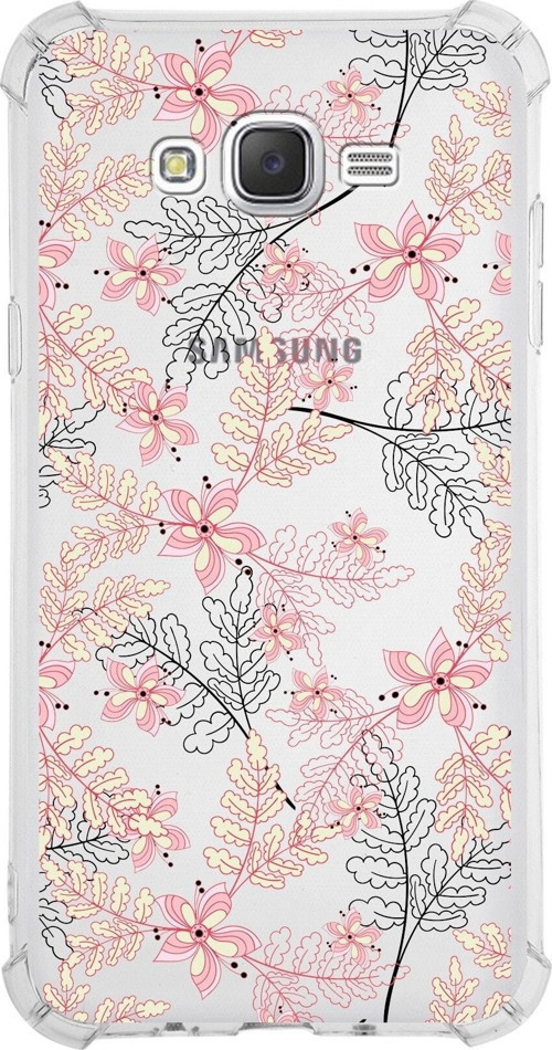 Samsung Galaxy J7 Köşe Korumalı Antişok Kapak Floral Kırmızı Tasarımlı Şeffaf Kılıf