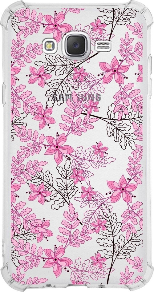 Samsung Galaxy J7 Köşe Korumalı Antişok Kapak Floral Pembe Tasarımlı Şeffaf Kılıf
