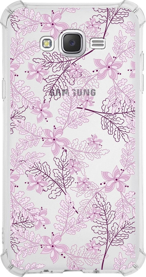 Samsung Galaxy J7 Köşe Korumalı Antişok Kapak Floral Pudra Tasarımlı Şeffaf Kılıf