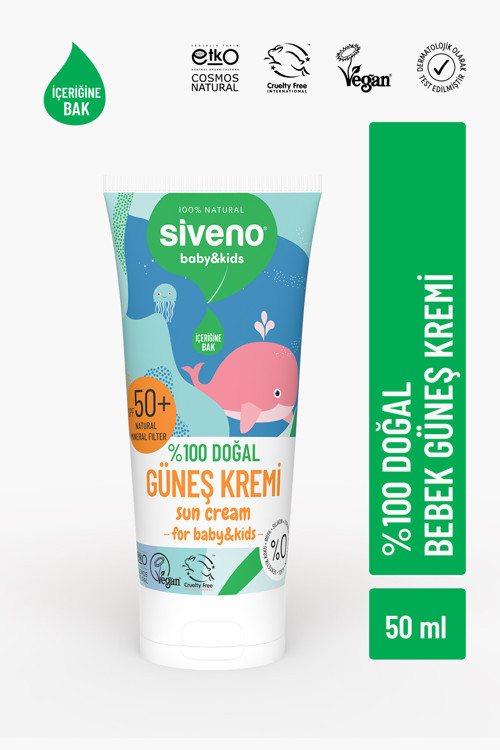 %100 Doğal Bebek Güneş Kremi Leke Karşıtı Antioksidan Nemlendirici Bitkisel Vegan SPF 50+ UVA UVB 50 ml