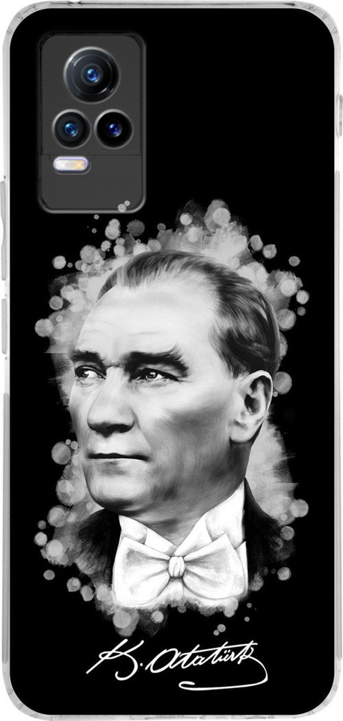 Vivo Y73 Uyumlu Kamera Korumalı Kapak Atatürk Tasarımlı Şeffaf Silikon Kılıf