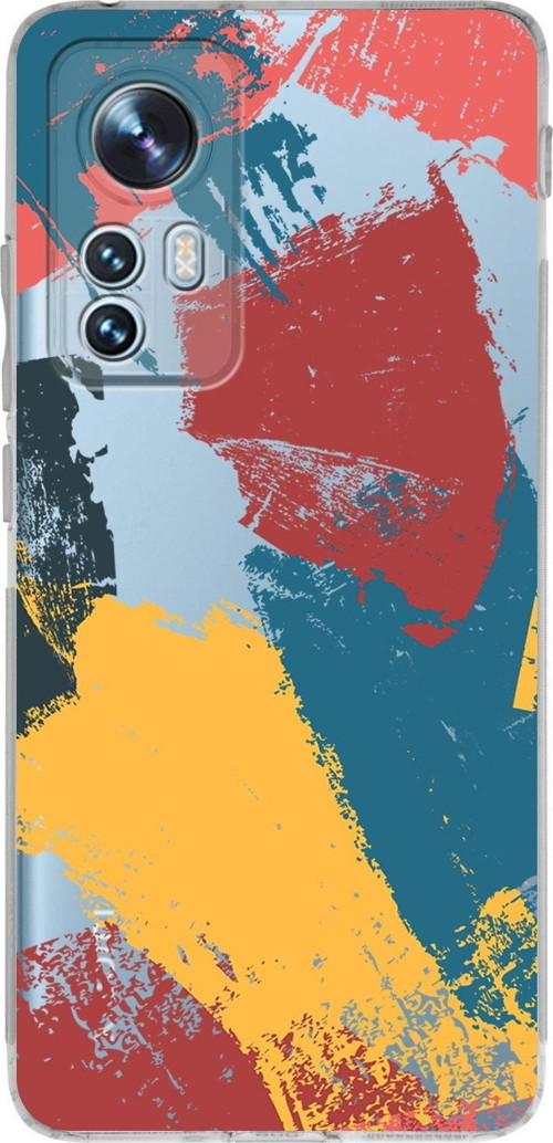 Xiaomi Mi 12 Uyumlu Kamera Korumalı Kapak Brushstroke Tasarımlı Şeffaf Silikon Kılıf