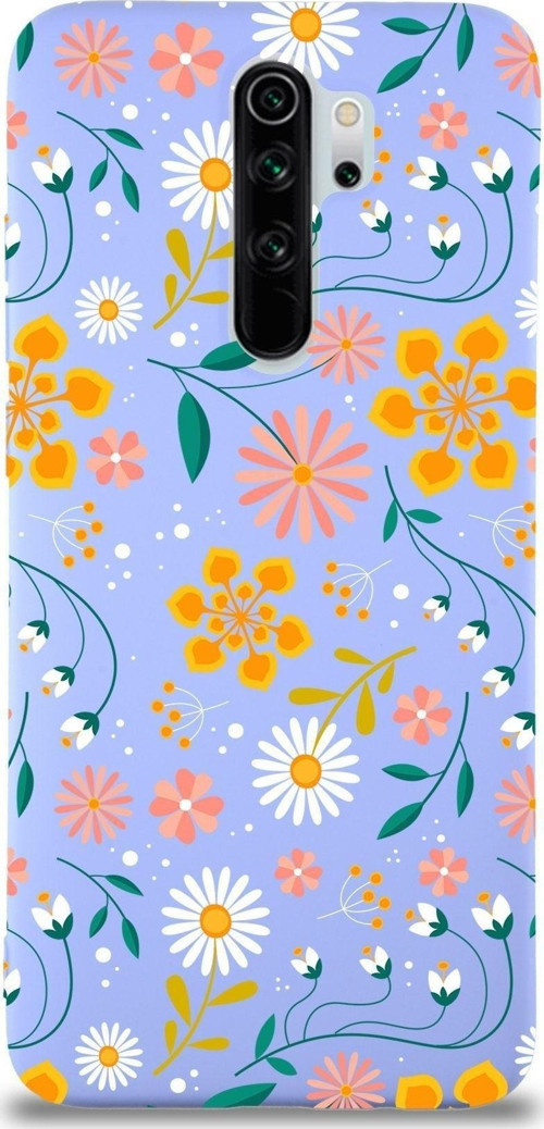 Xiaomi Redmi Note 8 Pro Uyumlu Lansman Kılıf Çiçek Tasarımlı Içi Kadife Kapak-Lila