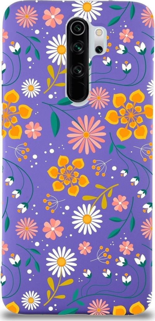 Xiaomi Redmi Note 8 Pro Uyumlu Lansman Kılıf Çiçek Tasarımlı Içi Kadife Kapak-Mor