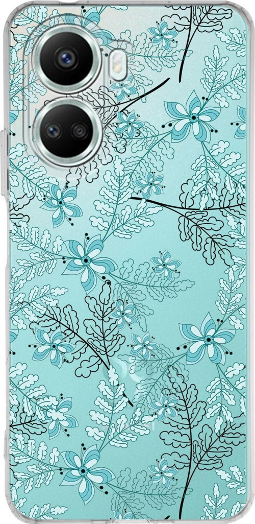 Huawei Nova 10 Se Uyumlu Kapak Floral Su Yeşili Tasarımlı Şeffaf Silikon Kılıf