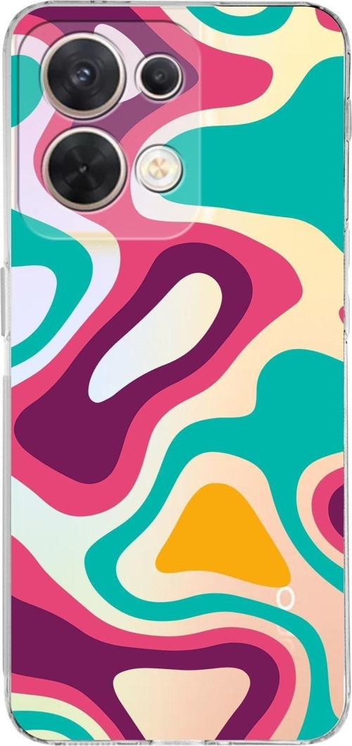 Huawei Reno 8 Uyumlu Kamera Korumalı Kapak Renkli Desen Tasarımlı Şeffaf Silikon Kılıf