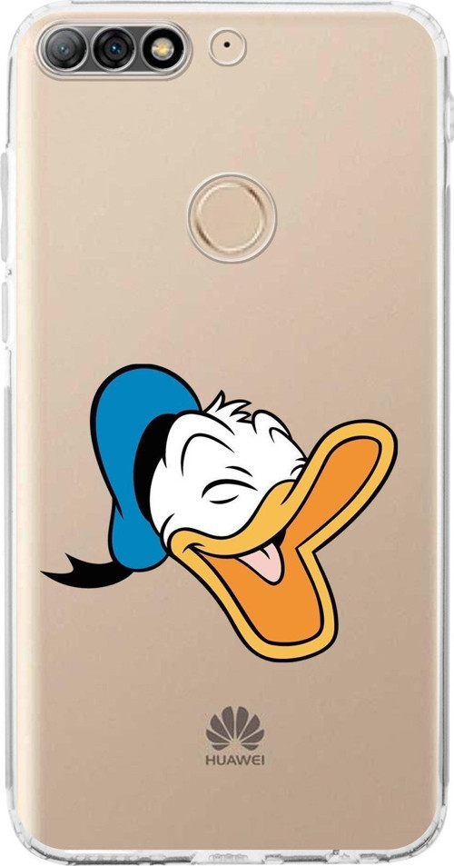 Huawei Y7 2018 Kamera Korumalı Kapak Donald Duck Tasarımlı Şeffaf Kılıf