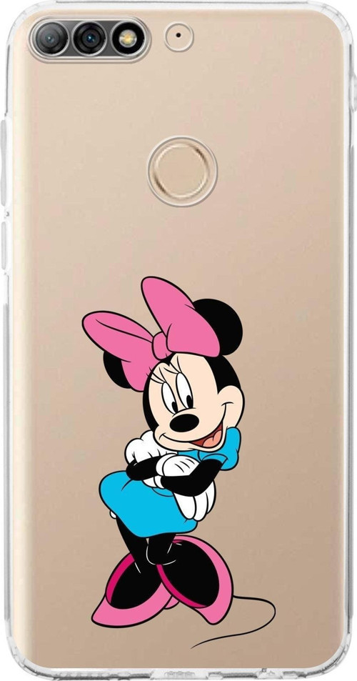 Huawei Y7 2018 Kamera Korumalı Kapak Minnie Mouse Tasarımlı Şeffaf Kılıf