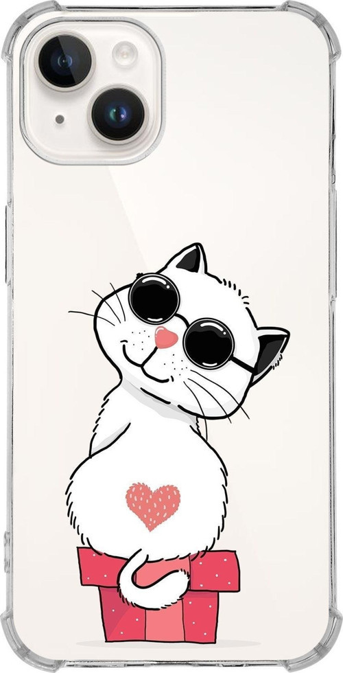 Apple Iphone 14 Plus Uyumlu Köşe Korumalı Antişok Kapak Coolcat Tasarımlı Şeffaf Kılıf