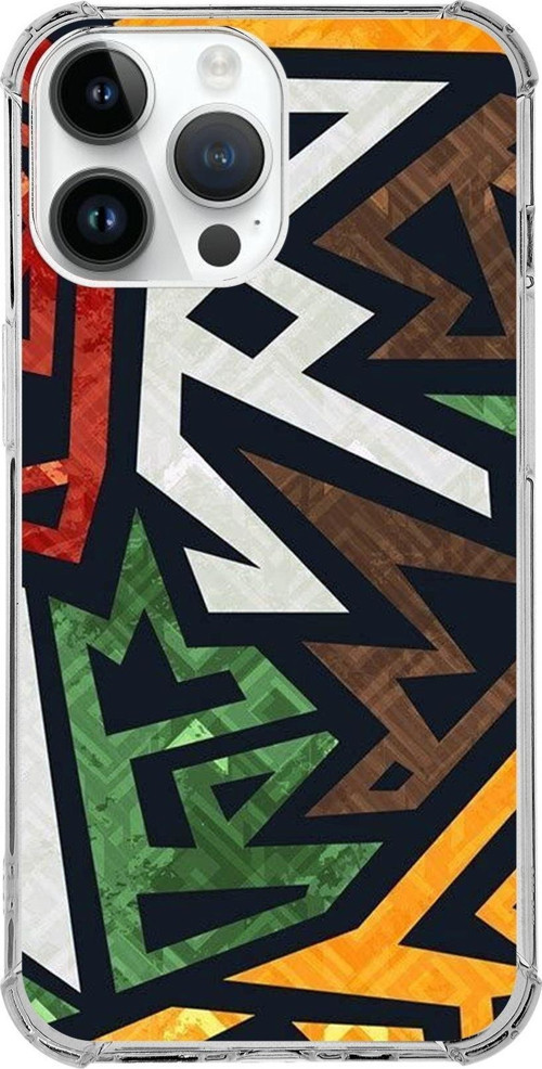 Apple Iphone 14 Pro Uyumlu Köşe Korumalı Antişok Kapak Soyut Grafiti Tasarımlı Şeffaf Kılıf