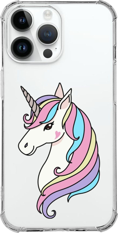 Apple Iphone 14 Pro Uyumlu Köşe Korumalı Antişok Kapak Unicorn Tasarımlı Şeffaf Kılıf