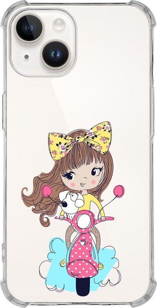 Apple Iphone 14 Uyumlu Köşe Korumalı Antişok Kapak Vespagirl Tasarımlı Şeffaf Kılıf