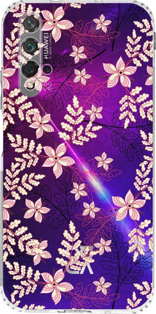 Huawei Nova 5T Kamera Korumalı Kapak Floral Kırmızı Tasarımlı Şeffaf Kılıf