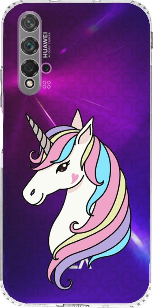 Huawei Nova 5T Uyumlu Kamera Korumalı Kapak Unicorn Tasarımlı Şeffaf Kılıf