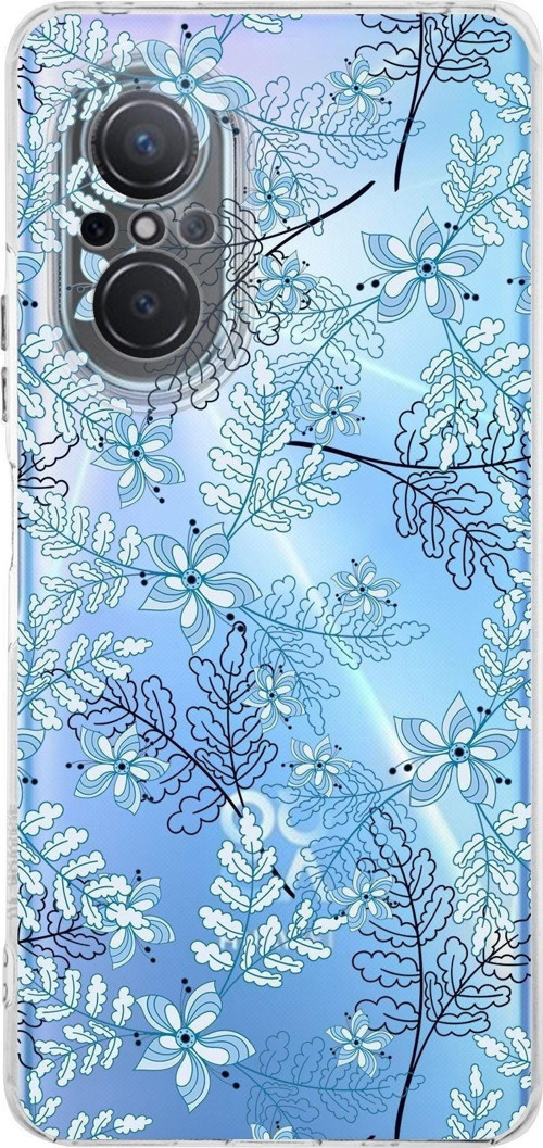 Huawei Nova 9 Se Kamera Korumalı Kapak Floral Mavi Tasarımlı Şeffaf Kılıf