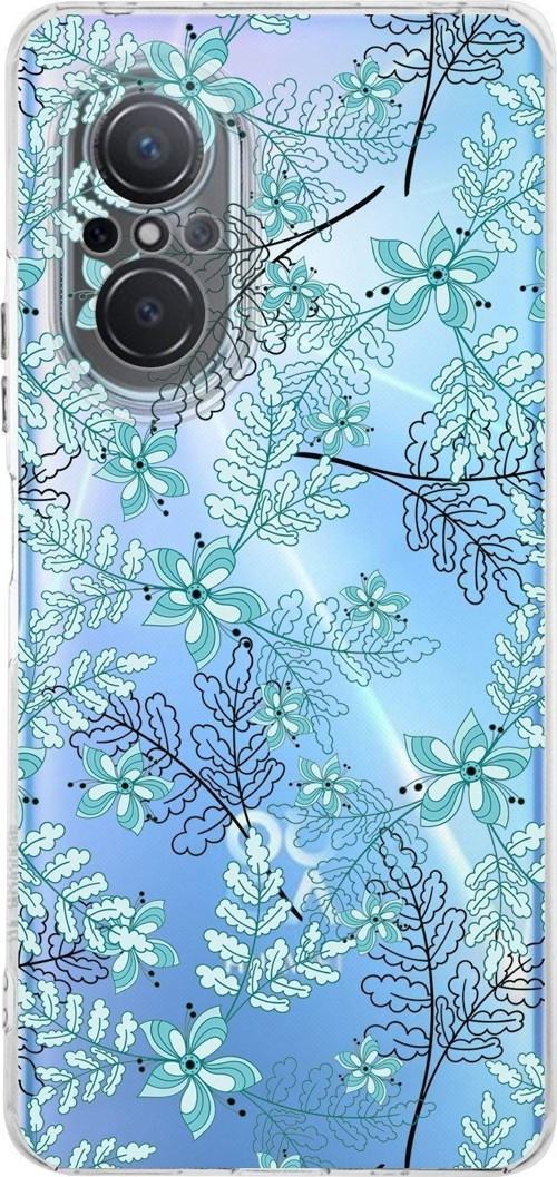 Huawei Nova 9 Se Kamera Korumalı Kapak Floral Su Yeşili Tasarımlı Şeffaf Kılıf