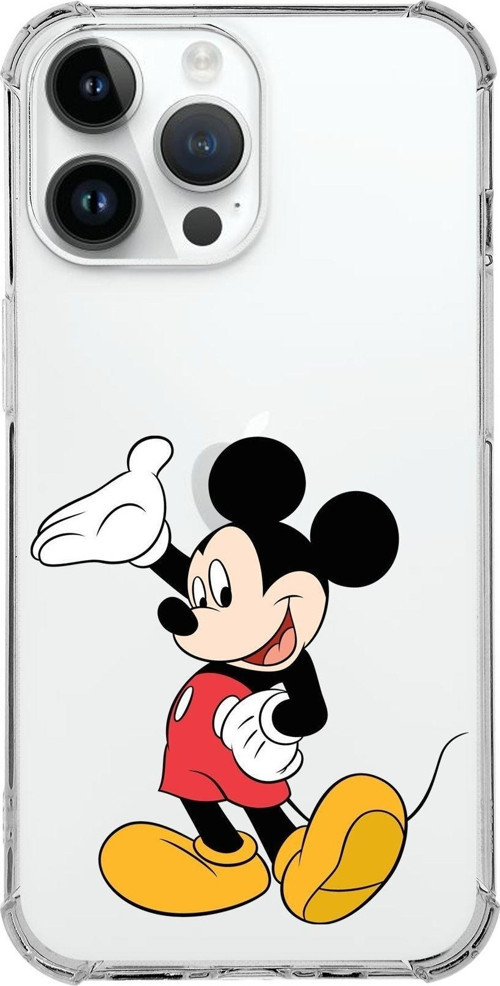 Apple Iphone 14 Pro Max Uyumlu Köşe Korumalı Antişok Kapak Mickey Mouse Tasarımlı Şeffaf Kılıf