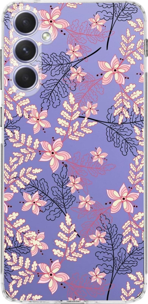 Samsung Galaxy A54 Kamera Korumalı Kapak Floral Kırmızı Tasarımlı Şeffaf Kılıf