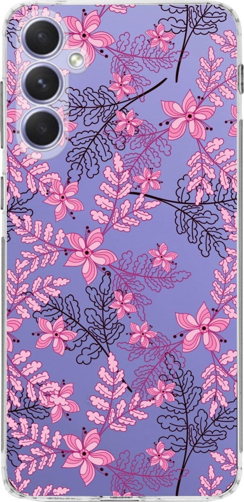 Samsung Galaxy A54 Kamera Korumalı Kapak Floral Pembe Tasarımlı Şeffaf Kılıf