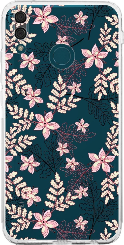 Huawei Y9 2019 Kamera Korumalı Kapak Floral Kırmızı Tasarımlı Şeffaf Kılıf