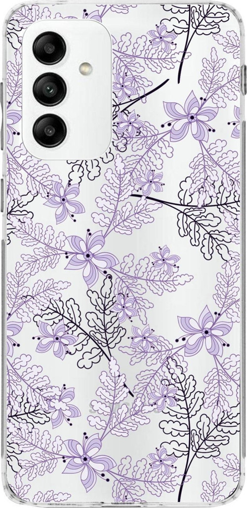 Samsung Galaxy M23 Kapak Floral Lila Tasarımlı Şeffaf Kılıf