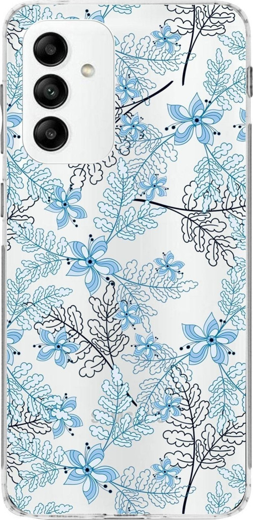 Samsung Galaxy M23 Kapak Floral Mavi Tasarımlı Şeffaf Kılıf