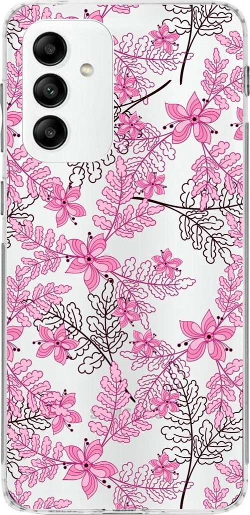 Samsung Galaxy M23 Kapak Floral Pembe Tasarımlı Şeffaf Kılıf