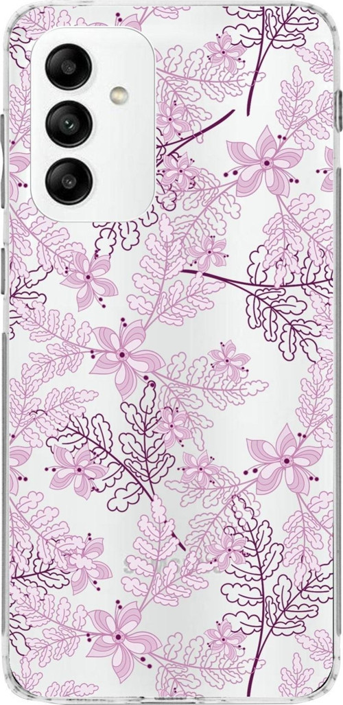Samsung Galaxy M23 Kapak Floral Pudra Tasarımlı Şeffaf Kılıf