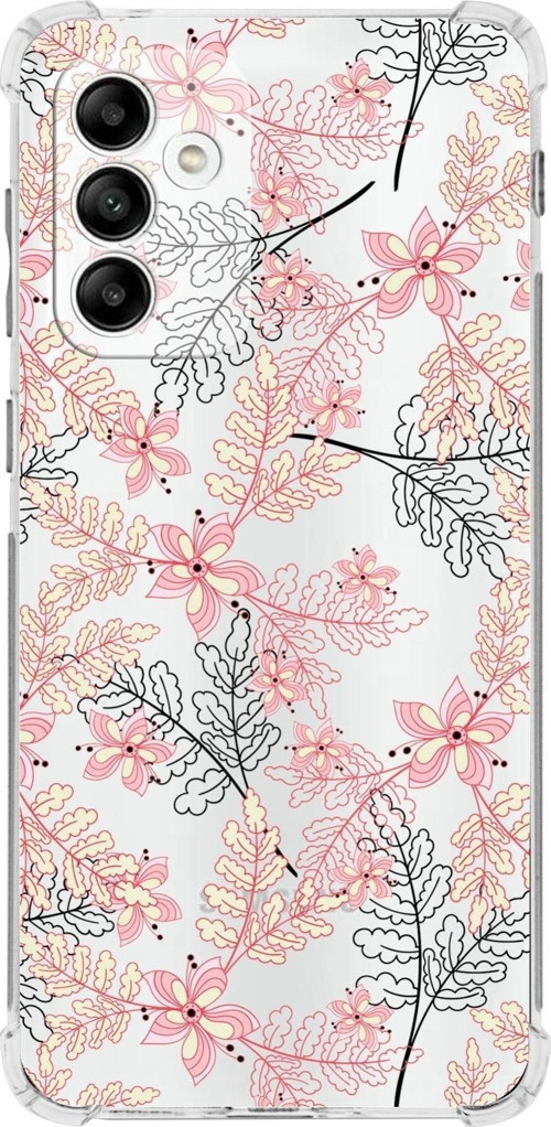 Samsung Galaxy M23 Köşe Korumalı Antişok Kapak Floral Kırmızı Tasarımlı Şeffaf Kılıf