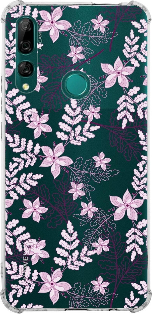 Huawei Y9 Prime 2019 Köşe Korumalı Antişok Kapak Floral Pudra Tasarımlı Şeffaf Kılıf