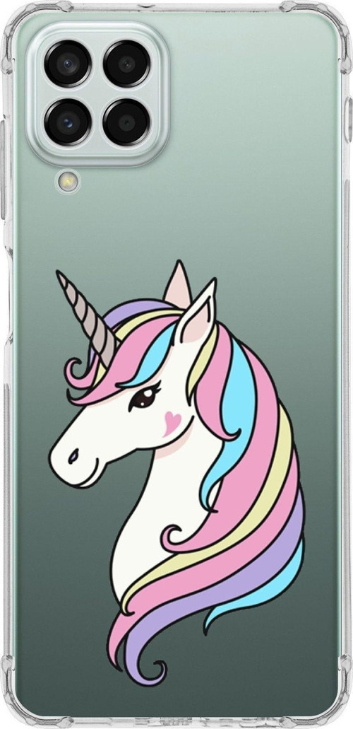 Samsung Galaxy M33 Uyumlu Köşe Korumalı Antişok Kapak Unicorn Tasarımlı Şeffaf Kılıf