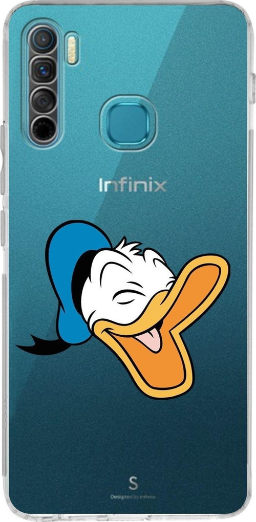 Infinix S5 Lite Uyumlu Kamera Korumalı Kapak Donald Duck Tasarımlı Şeffaf Silikon Kılıf